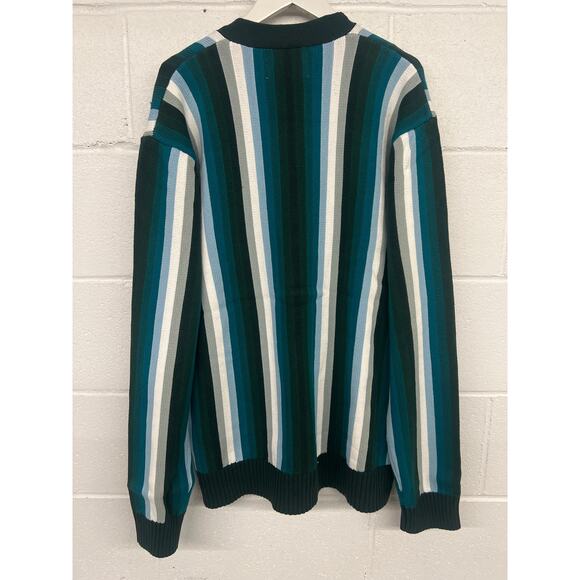 Bogey Boys SzLarge L Teal Green Black Striped Preppy Golf Cardigan Sweater ASO - Picture 5 of 5